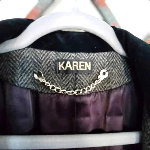 80's Vintage Karen, Charcoal Herringbone, Wool, Double Breasted, Car Coat Sz 14 - Picture 3 of 12